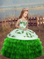 Winning Pageant Gowns Party and Wedding Party with Embroidery and Ruffled Layers Straps Sleeveless Lace Up