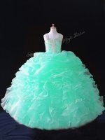 Best Beading and Ruffles and Pick Ups Pageant Gowns For Girls Apple Green Zipper Sleeveless Floor Length