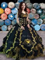 Colorful Beading and Embroidery and Ruffles Quinceanera Dresses Black Lace Up Sleeveless Floor Length(SKU XBQD045BIZ)