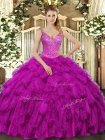 Dazzling Floor Length Ball Gowns Sleeveless Fuchsia Quinceanera Gown Lace Up