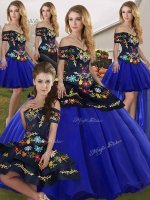 Flirting Royal Blue Sleeveless Tulle Lace Up Quinceanera Dresses for Military Ball and Sweet 16 and Quinceanera