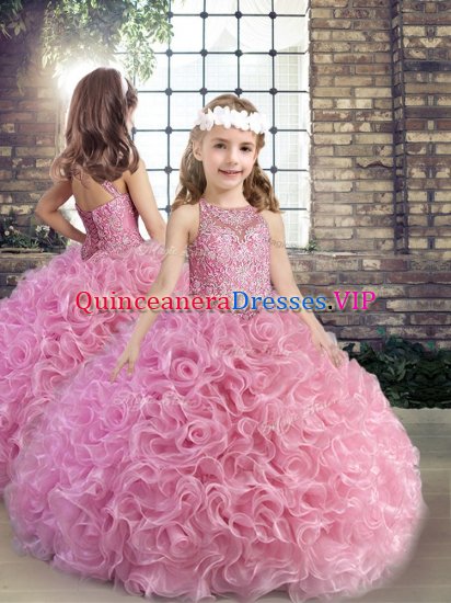 Custom Design Scoop Sleeveless Fabric With Rolling Flowers Pageant Dress for Womens Beading Lace Up - Click Image to Close