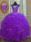 Straps Purple Cap Sleeves Floor Length Beading and Ruffles and Sequins Lace Up 15 Quinceanera Dress