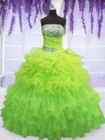 Dynamic Ball Gowns Organza Strapless Sleeveless Beading and Ruffled Layers and Pick Ups Floor Length Lace Up Ball Gown Prom Dress(SKU PSSW087-6BIZ)