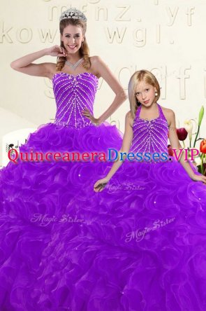 Vintage Floor Length Ball Gowns Sleeveless Purple Quince Ball Gowns Lace Up