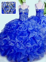 Nice Blue Sleeveless Organza Lace Up Casual Dresses for Military Ball and Sweet 16 and Quinceanera(SKU PSSW0403-3BIZ)