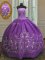 Eggplant Purple Lace Up 15th Birthday Dress Embroidery Sleeveless Floor Length