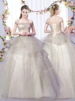 Eye-catching Grey Sleeveless Tulle Lace Up Sweet 16 Dresses for Military Ball and Sweet 16 and Quinceanera