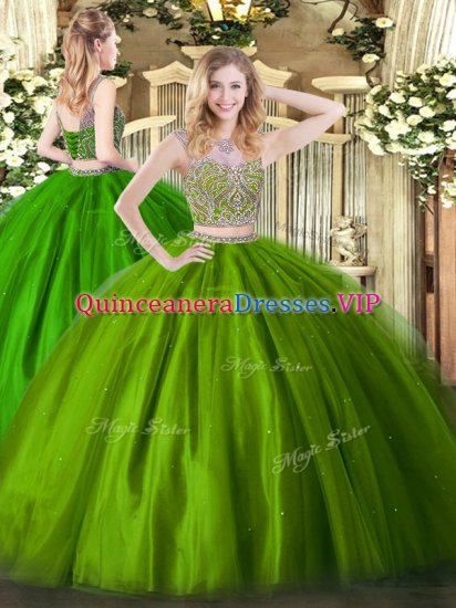 Pretty Tulle Sleeveless Floor Length Quinceanera Gowns and Beading - Click Image to Close