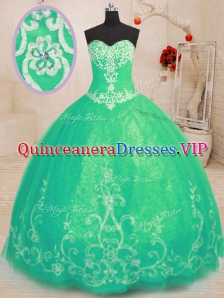 Noble Ball Gowns Quinceanera Dresses Turquoise Sweetheart Tulle Sleeveless Floor Length Lace Up