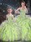 Floor Length Yellow Green Ball Gown Prom Dress Organza Sleeveless Beading and Ruffles