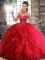 Popular Red Sleeveless Floor Length Beading and Ruffles Lace Up Quinceanera Dress