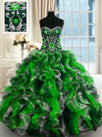 Spectacular Floor Length Multi-color Quinceanera Gowns Organza Sleeveless Beading and Ruffles