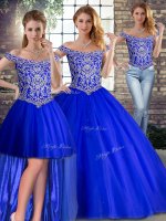 Admirable Royal Blue Sleeveless Beading Lace Up Quinceanera Gown