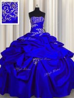 Deluxe Pick Ups Ball Gowns Sweet 16 Dresses Royal Blue Strapless Taffeta Sleeveless Floor Length Lace Up