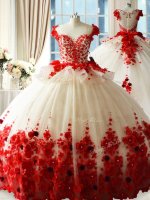 Red Sweet 16 Dress Sweet 16 and Quinceanera with Hand Made Flower Scoop Sleeveless Brush Train Zipper(SKU PSSW1145BIZ)