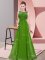 Floor Length Green Quinceanera Court Dresses Chiffon Sleeveless Beading and Appliques
