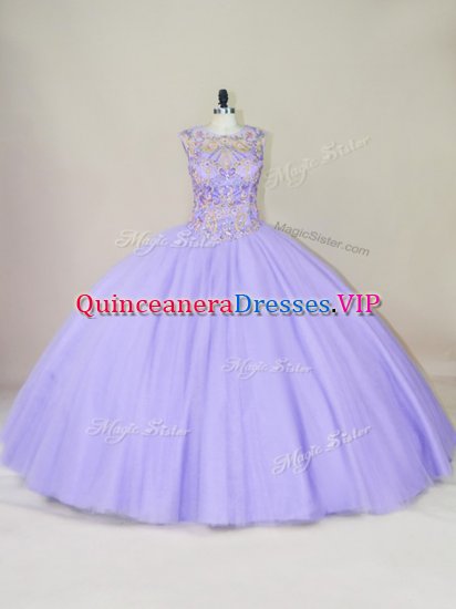 Floor Length Lavender Sweet 16 Quinceanera Dress Scoop Sleeveless Lace Up - Click Image to Close