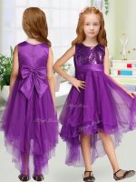Dazzling Purple Zipper Pageant Dress Toddler Sequins and Bowknot Sleeveless High Low(SKU YCLD076BIZ)