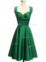 Green Taffeta Lace Up Straps Sleeveless Knee Length Damas Dress Ruching