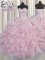 New Style Bling-bling Floor Length Lace Up Quinceanera Dresses Pink for Military Ball and Sweet 16 and Quinceanera with Beading and Ruffles