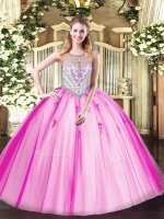 Floor Length Lilac Quince Ball Gowns Scoop Sleeveless Zipper