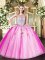 Floor Length Lilac Quince Ball Gowns Scoop Sleeveless Zipper