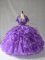 Affordable Purple Lace Up Strapless Beading and Ruffles Sweet 16 Quinceanera Dress Taffeta Sleeveless