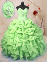 Low Price Sweetheart Sleeveless Quinceanera Dress Floor Length Beading and Ruffles and Pick Ups Yellow Green Organza(SKU PSSW0197-3BIZ)