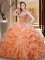 Orange Organza Lace Up Quince Ball Gowns Sleeveless Floor Length Beading and Ruffles and Pick Ups