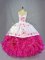 Hot Pink Ball Gowns Organza Sweetheart Sleeveless Beading and Embroidery and Ruffles Lace Up 15th Birthday Dress Brush Train