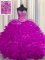 Cute See Through Fuchsia Sleeveless Organza Lace Up Quinceanera Dress for Military Ball and Sweet 16 and Quinceanera