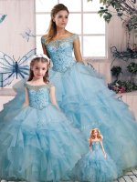 Beautiful Floor Length Ball Gowns Sleeveless Light Blue Quinceanera Gown Lace Up