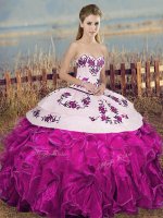 Sweetheart Sleeveless Organza 15th Birthday Dress Embroidery and Ruffles and Bowknot Lace Up