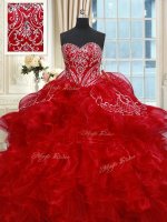 Pretty Sweetheart Sleeveless Organza 15th Birthday Dress Beading and Ruffles Lace Up