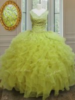 Graceful Yellow Green Sleeveless Floor Length Beading and Ruffles Zipper Vestidos de Quinceanera(SKU PSSW0146-1BIZ)