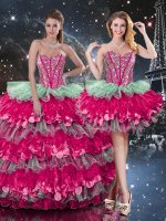 Pretty Multi-color Sleeveless Organza Lace Up Quinceanera Gowns for Military Ball and Sweet 16 and Quinceanera(SKU QDDTA112001-7BIZ)