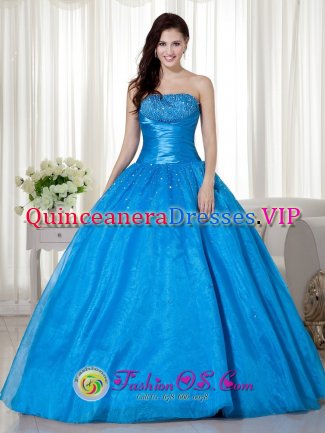 Magnolia TX Ruched Bodice and Beading For Sky Blue Taffeta Ball Gown Quinceanera Dress