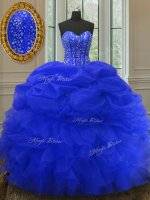 Beading and Ruffles and Pick Ups Vestidos de Quinceanera Royal Blue Lace Up Sleeveless Floor Length(SKU PSSW001-12BIZ)