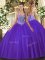 Custom Fit V-neck Sleeveless Lace Up Quinceanera Dresses Purple Tulle