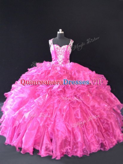 Discount Straps Sleeveless Organza Quince Ball Gowns Beading and Ruffles Lace Up - Click Image to Close