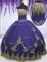 Elegant Purple Ball Gowns Strapless Sleeveless Tulle Floor Length Zipper Appliques Quince Ball Gowns(SKU PSSW028-15BIZ)
