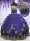 Elegant Purple Ball Gowns Strapless Sleeveless Tulle Floor Length Zipper Appliques Quince Ball Gowns