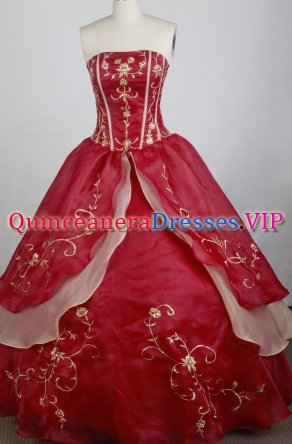 Mexican Gorgeous Ball Gown Strapless Floor-length Red Quinceanera Dress LZ426007