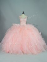 Sleeveless Ruffles Lace Up Quinceanera Gowns with Peach