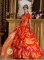 Stowe Vermont/VT Appliques and Beading Decorate Bodice Luxurious Orange Quinceanera Dress Pick-ups Sweetheart Taffeta Ball Gown