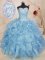 Attractive Blue Ball Gowns Beading and Ruffles Sweet 16 Quinceanera Dress Lace Up Organza Sleeveless Floor Length