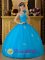 Tulua Colombia One Shoulder Fabulous Quinceanera Dress For Teal Tulle Appliques Ball Gown