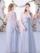 Sumptuous Grey Scoop Neckline Lace Dama Dress for Quinceanera Sleeveless Lace Up