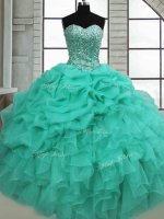 Organza Sleeveless Floor Length 15 Quinceanera Dress and Beading and Ruffles and Pick Ups(SKU PSSW0690BIZ)